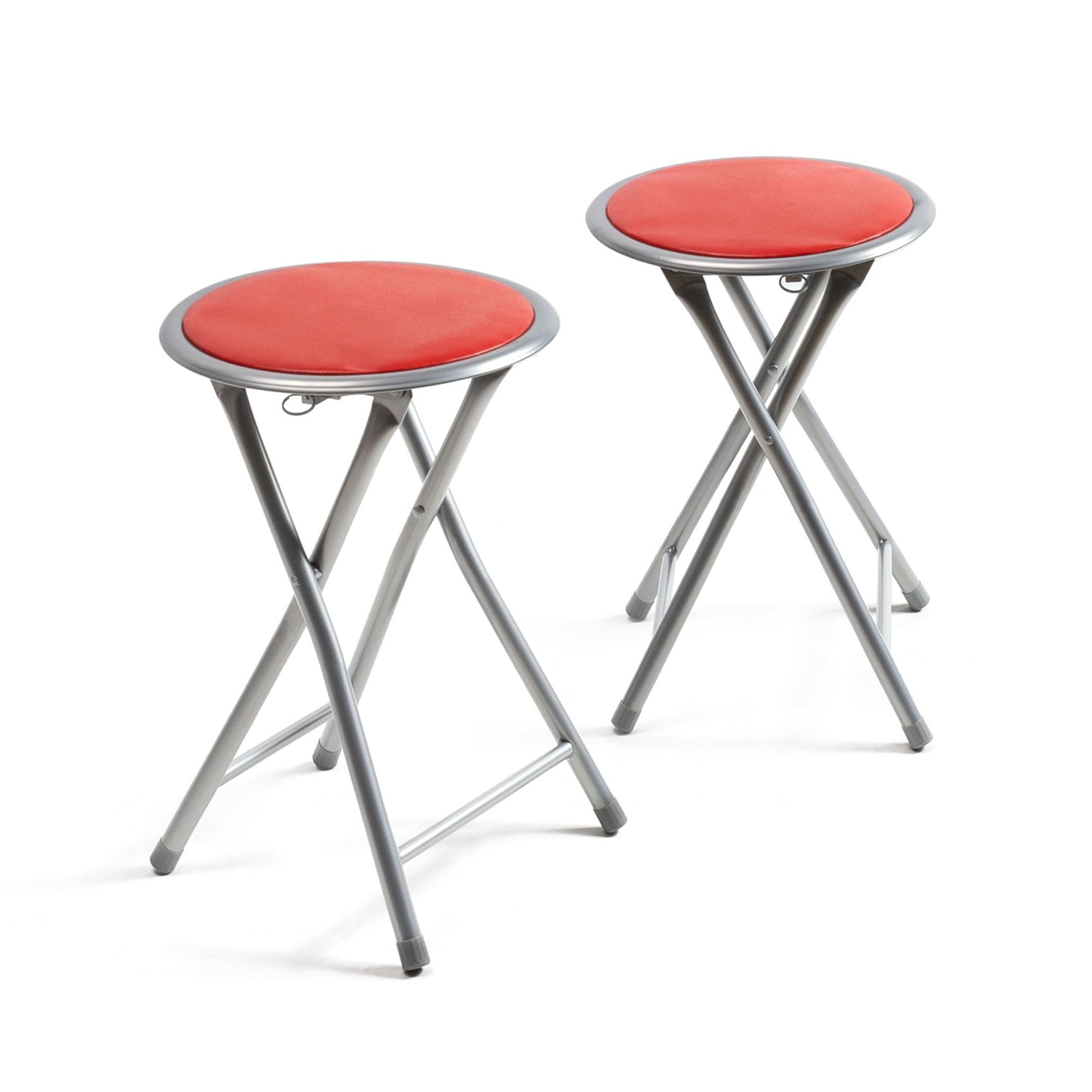 THE SECRET HOME - Taburetes Plegables de Aluminio - Silla de Metal y Asiento Acolchado - Ideal para Cocina, Terraza, Cámping, Oficina - Diámetro 30 x Alto 45 cm (2, Rojo, Ø30x45 cm)