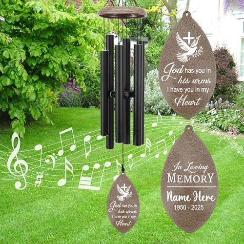 Image of ASTARIN Personalized Sympathy Wind Chimes, Sympathy Gifts for Loss Mother Wife Husband, Deep Tone Large Personalized Wind Chime for Indoor Outside, in Loving Memory of Loved One, Produced in Texas