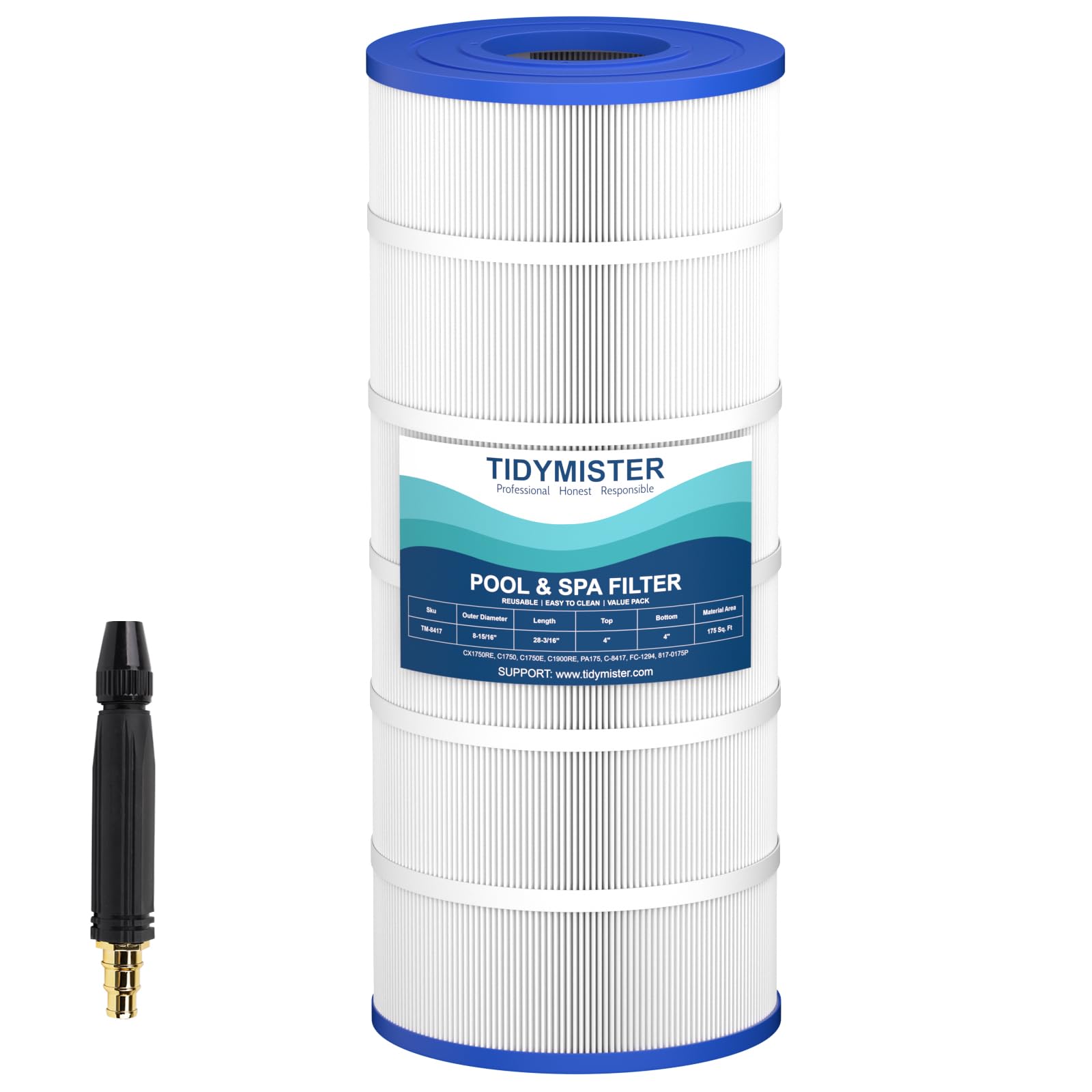Photo 1 of TidyMister C1750 Pool Filter Cartridge Replacement, Compatible with Hayward C1750, CX1750RE, Pleatco PA175, Unicel C-8417, Filbur FC-1294, 817-0175P, 175 sq.ft, 28 3/16" x 8 15/16", 1 Pack