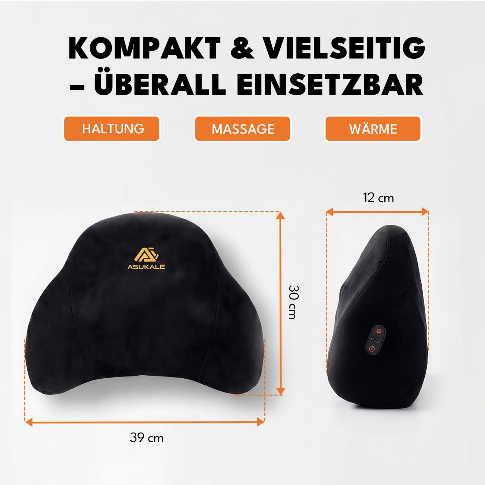 Shiatsu Massagekissen mit 8 Köpfen & Wärmefunktion, Premium Rückenmassagegerät für Bürostuhl Gaming Stuhl, ergonomisches Lendenkissen mit Memory Foam und Typ-C (Schwarz)
