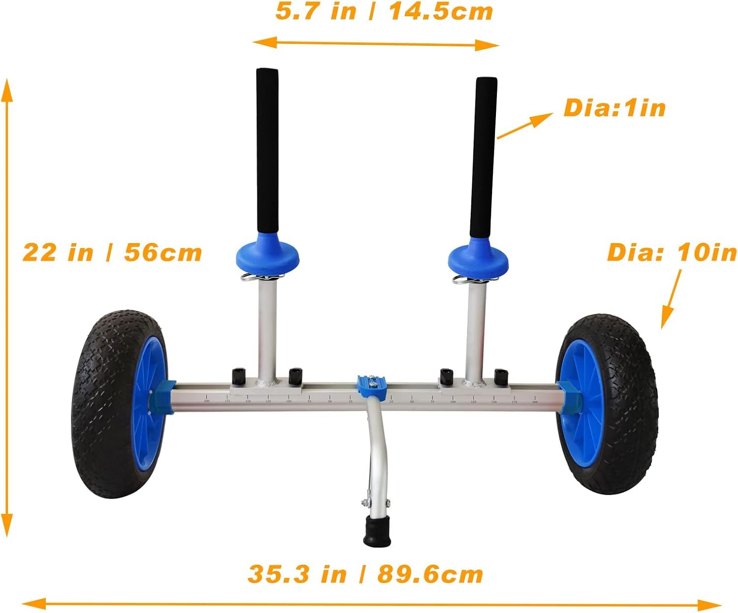 Carrello per kayak con ruote sporche, rimovibile e regolabile in larghezza, adatto per kayak e canoe con fori Scupper