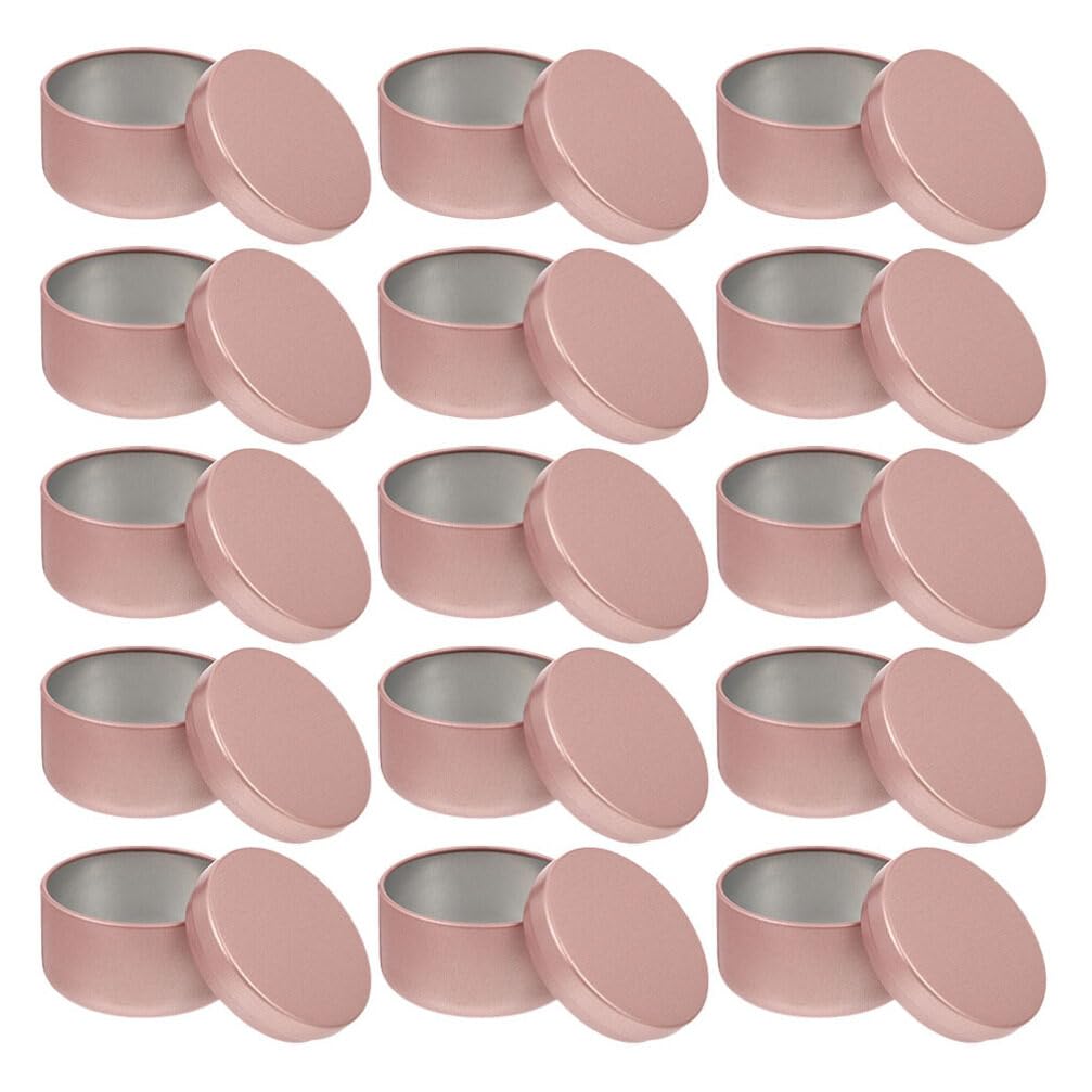 KALLORY 48 Pcs Candle Jar Small Candle Tins Bulk Candle Tins Iron Round Metal Tins 2 Oz Containers with Lids Candle Making Jars Tin Cans with Lids Wax Tags Sample Travel Aluminum Rose Gold