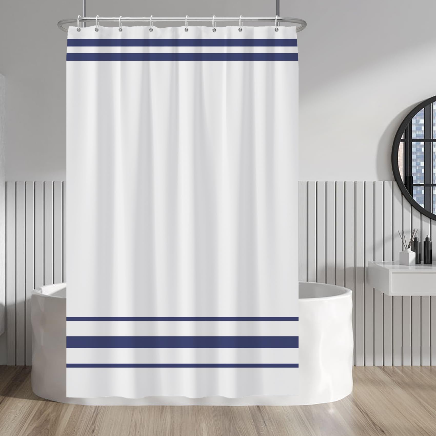 Baocicoo Boho Navy Blue Navigation Striped Shower Curtain Minimalism Nautical Shower Curtain for Bathroom Decorative for Boy's Dormitory Cubicle