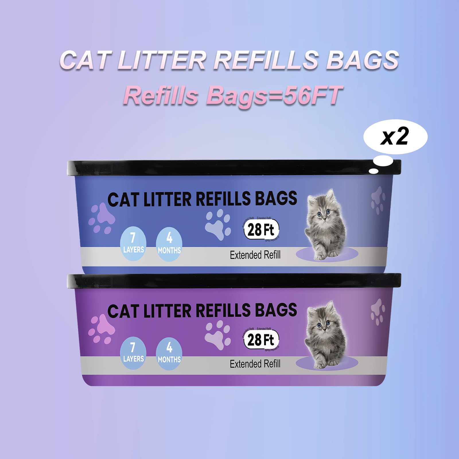 compatibles Litter Genie Standard, Plus,XL,Style para Cubos de Arena para Gatos, Bolsas de Recambio para Arena para Gatos, Control Superior de olores,8.5M, Paquete de 2 Piezas