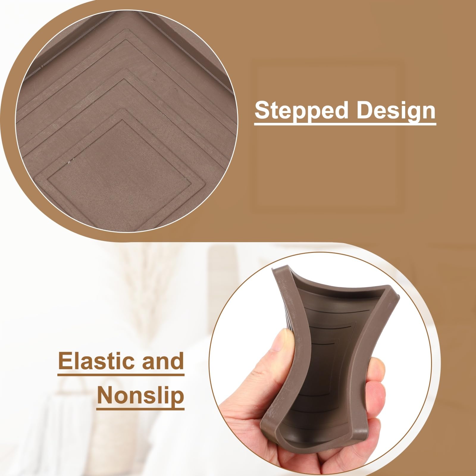 QUARKZMAN 32Piezas 3.9x3.9 Protectores De Suelo Cuadrados para Patas De Muebles De Goma Tazas para Ruedas para Suelos De Madera Marrones (Adecuados para Patas De Silla De 3.5 Pulgadas)