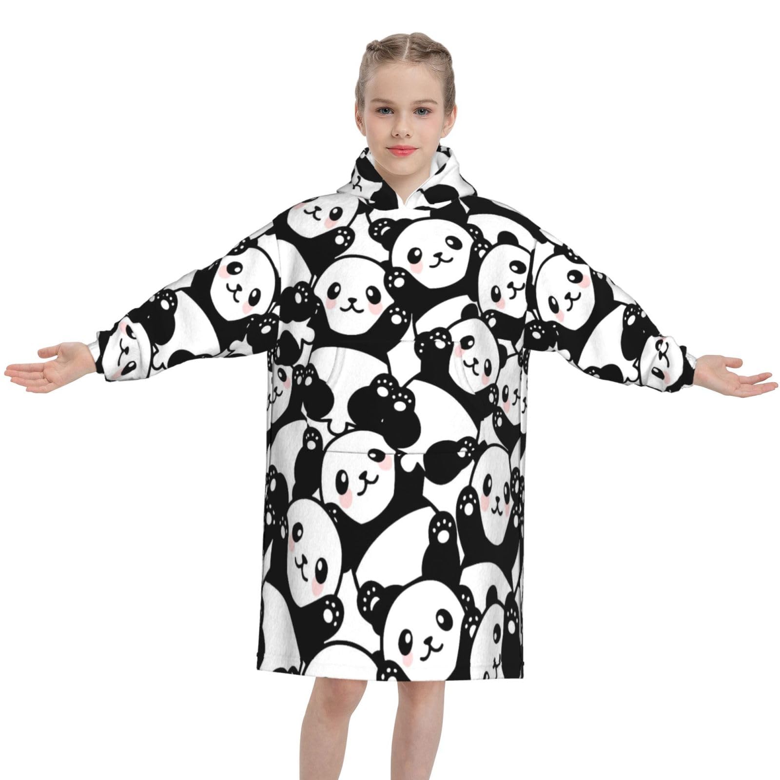 Panda Wearable Blanket Hoodie - Gifts for Boy & Girl, Cozy Birthday Present Ideas for Daughter & Granddaughter, Children Winter Warm Soft Flannel Blanket Sweatshirt with Pocket