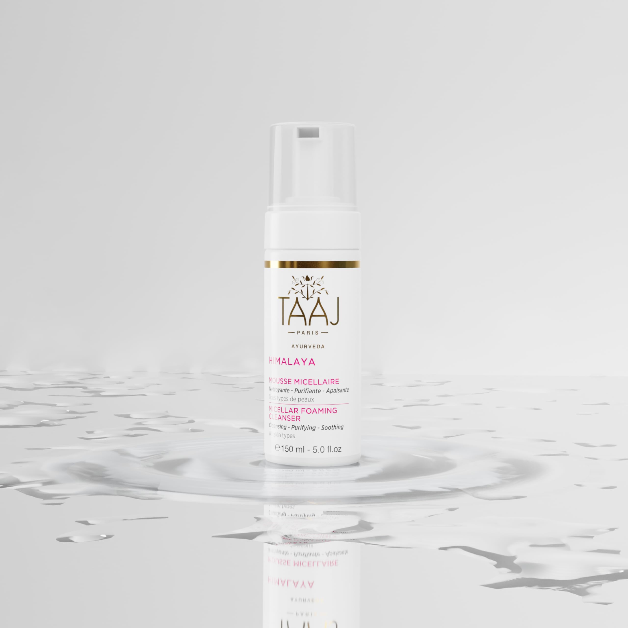 TAAJ | Schiuma Micellare HIMALAYA | Pulisce, Rimuove il trucco e rimuove le impurità | Pelle pulita, morbida e morbida | Proprietà lenitive | Tintura fresca e luminosa | Vegan & Cruelty Free |
