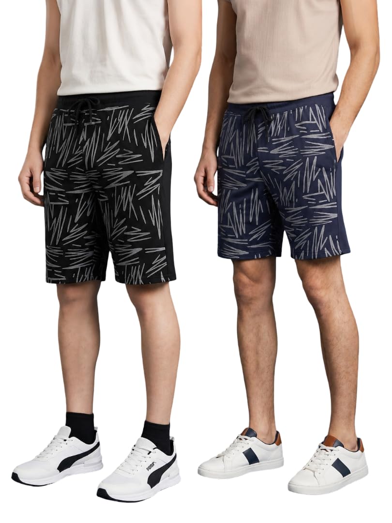 ds fashion Mens Grey-Black Printed Cotton Shorts Combo (Pack of 2) | Comfortable Casual & Loungewear Shorts | Soft Breathable Lounge & Sleepwear Shorts with Drawstring & Pockets-picture-11