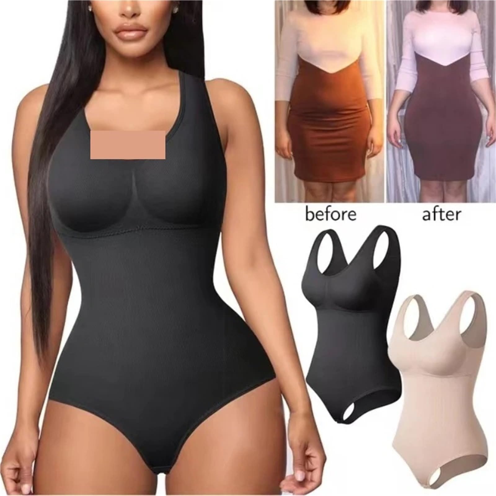 Pancera Contenitiva Body snellente Corsetto modellante da donna Riducente modellante for tutto il corpo Intimo modellante Slip for mutandine contenitive della pancia Intimo Modellante(Brown,XS-S)