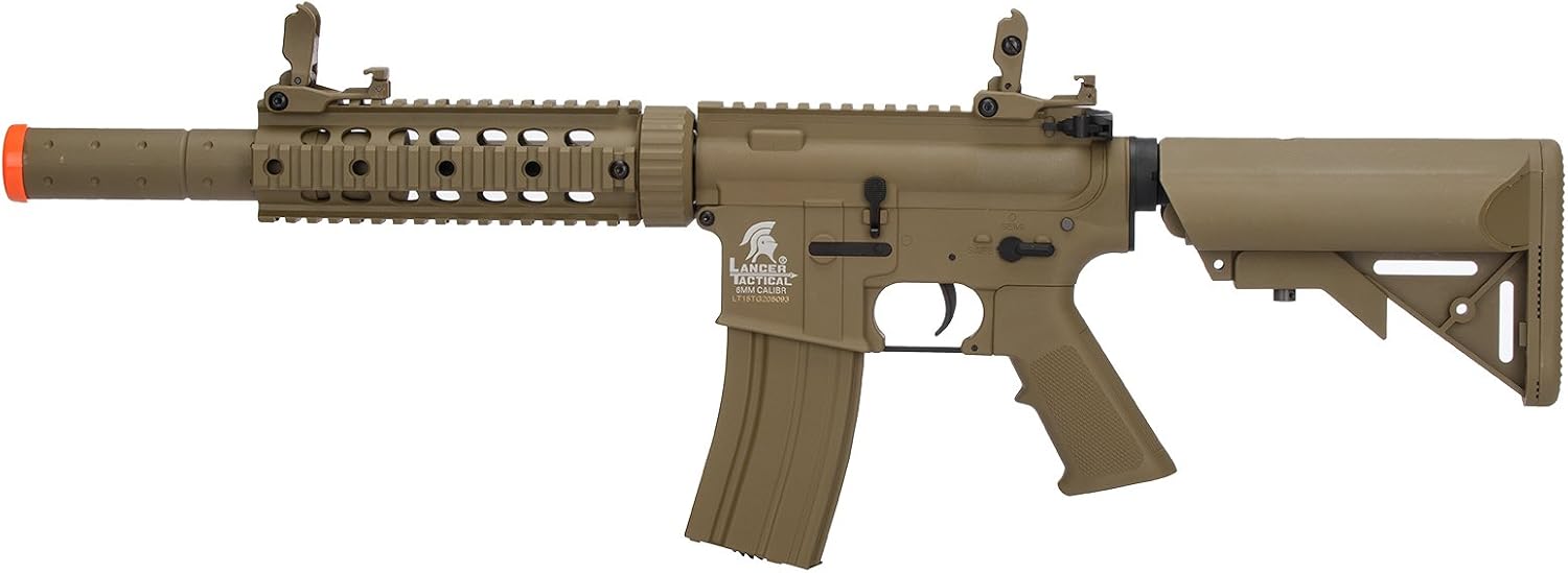 Lancer Tactical LT-15T-G2 M4 CQB-SD Gen2 AEG Airsoft Rifle - Upgraded Second Generation-Includes High Capacity Magazine, NiMh Battery, and Smart Charger-Tan