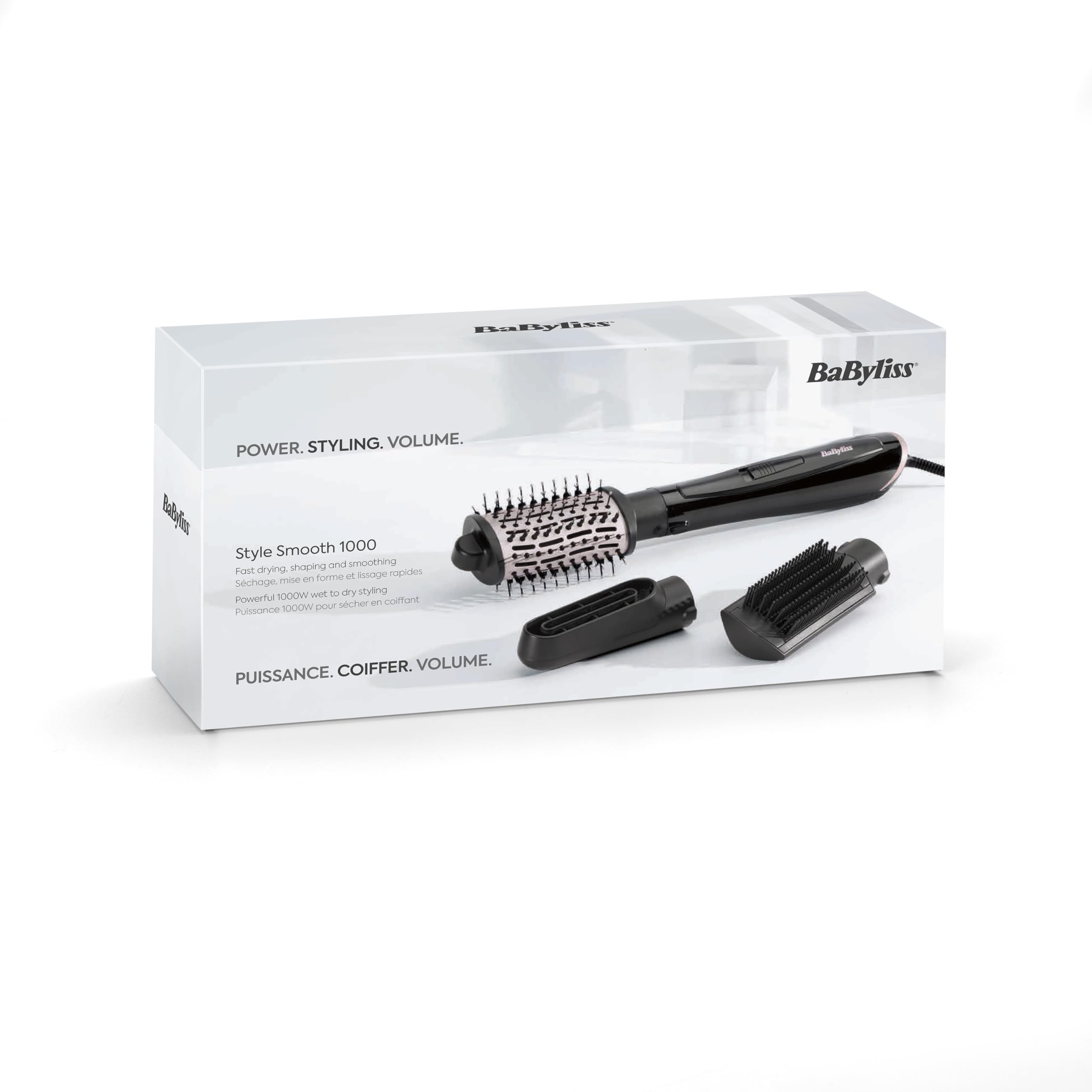 BaByliss Style Smooth 1000, 3-in-1 Warmluftbürste zum Föhnen, Glätten und für Volumen, 1000W, AS128E