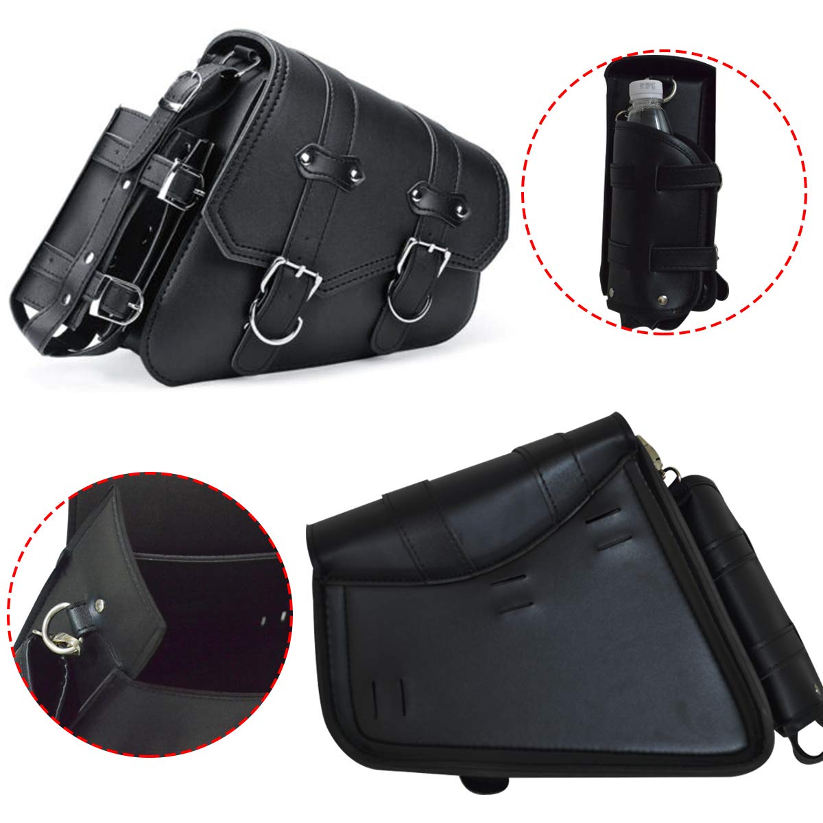 Riloer Bagage latéral pour moto - Rétro modifié - Sac latéral rétro à suspendre - Avec sac pour bouteille d'eau (gauche)