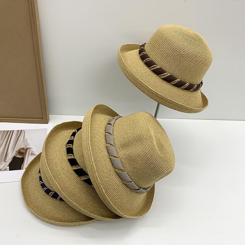 Sombrero de Paja para Mujer,ala Enrollable,Plegable,para Playa,Viajes,Vacaciones de Verano,Suave,Ligero y Transpirable