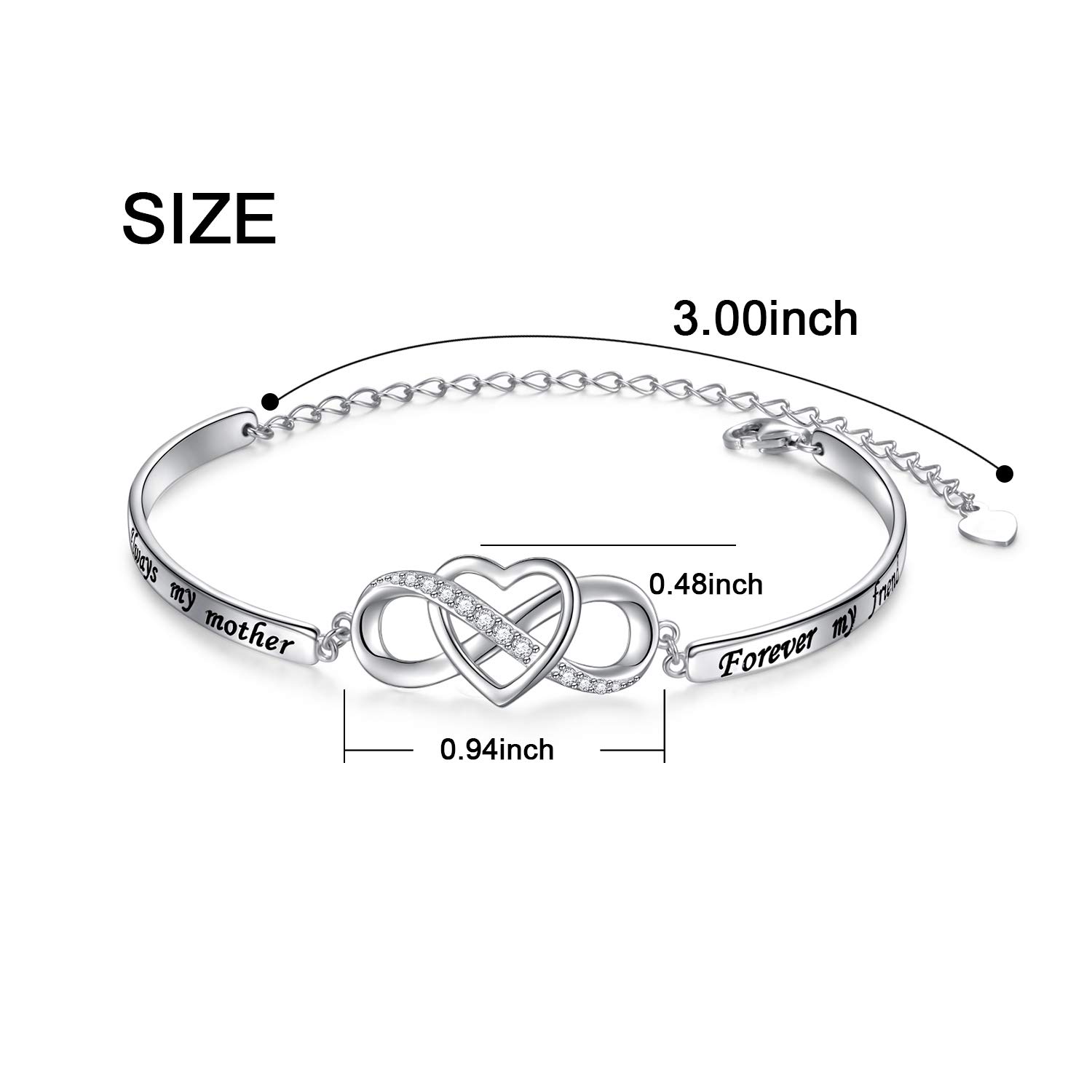 Braccialetto in argento Sterling 925 con ciondolo a forma di cuore, con messaggio di ispirazione per madre figlia, sorella, braccialetto regolabile e gioielli regalo