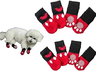 8 Pieces Anti Slip Dog Socks Traction Control for Indoor on Hardwood Floor Wear, Pet Paw Protector for Small to Medium Dogs (Red Mickey)