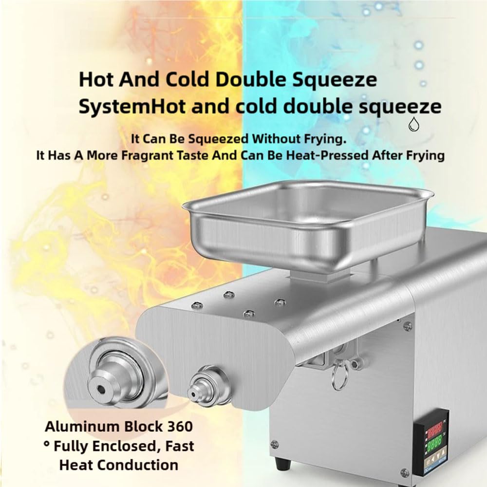 Komercyjna automatyczna prasa do oleju 600 W prasa na zimno i na gorąco ekspres do oleju ze stali nierdzewnej 24H ciągłego tłoczenia 50-250℃ regulacja temperatury do orzeszków ziemnych sezamu rzepaku