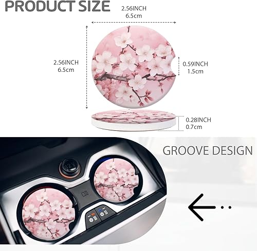 Miniatura 2 de Portavasos para automóvil, posavasos de cerámica con estampado floral rosa, soporte antideslizante con agarre para la punta del dedo, accesorios