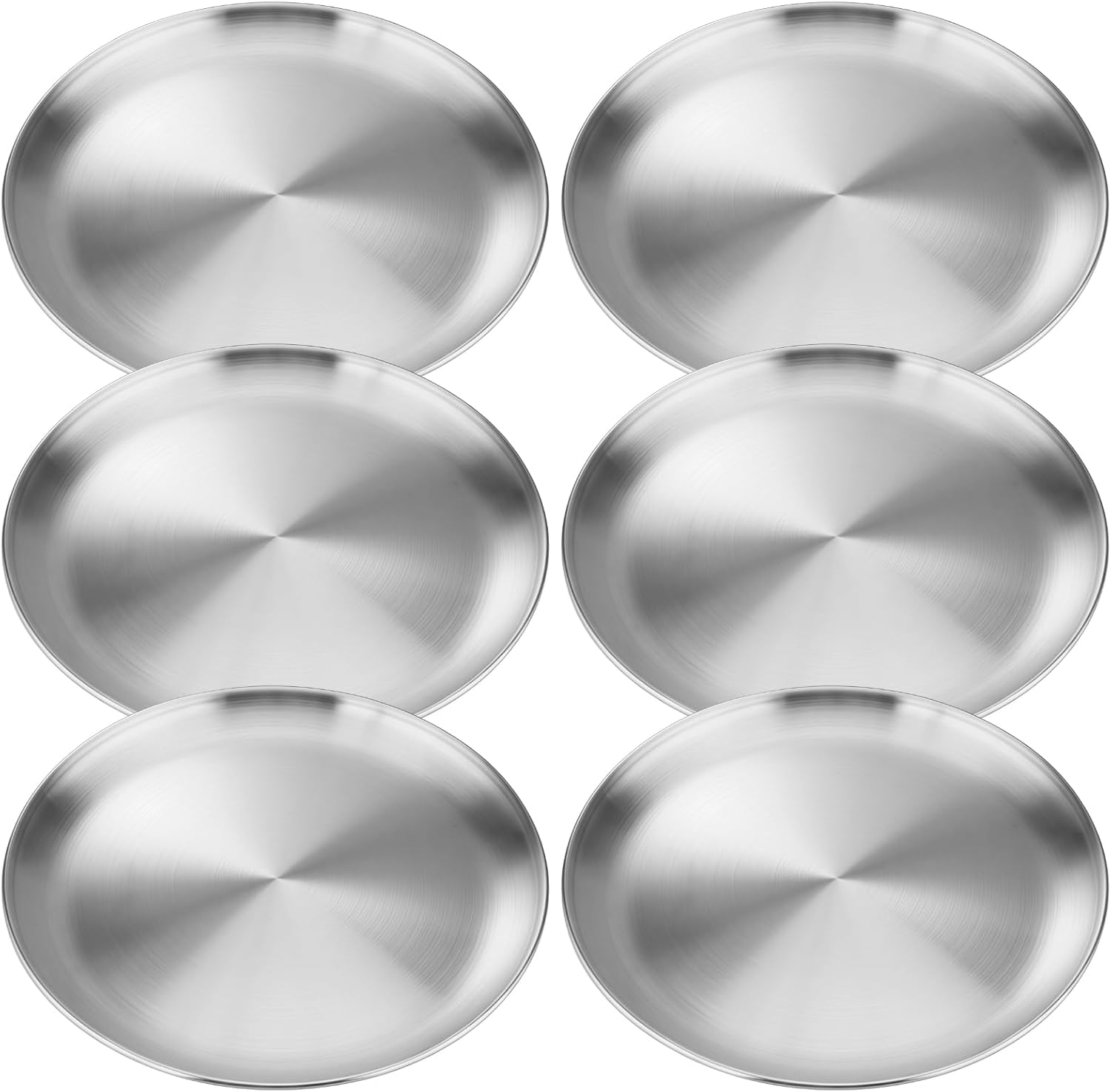 6 Pcs Metal Unbreakable Dinner Plates, Family, Picnic, Camping Use Perfect, Thickened Version, 23 Cm, Korean Style Stainless Steel Round Plates 304 Silver Matte