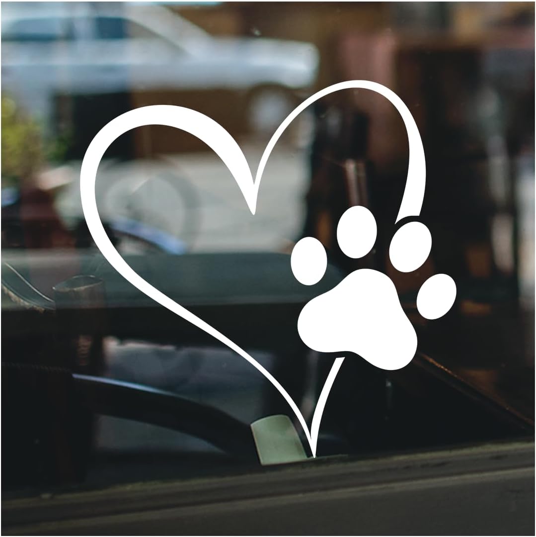 Heart with Dog Paw Decal Waterproof Vinyl Sticker for Car Laptop Window Pet Lover Dog Paw Heart Decoration 7 x 7 Inches