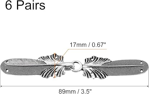 Miniatura 2 de uxcell Cierre de capa, 6 pares de plumas, cierre de capa vintage, con ganchos y ojos, suéter de chal, cárdigan, cierres de cuello, hebillas para