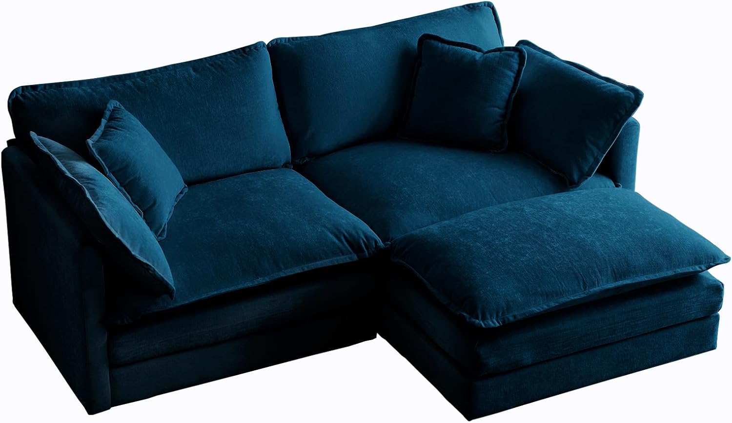 KEIKI Loveseat Sofa, Upholstered 2 Seater Couch with 1 Footrest, Oversized L-Shaped Sectional Sofa with Ottoman for Living Room Bedroom Office, Blue