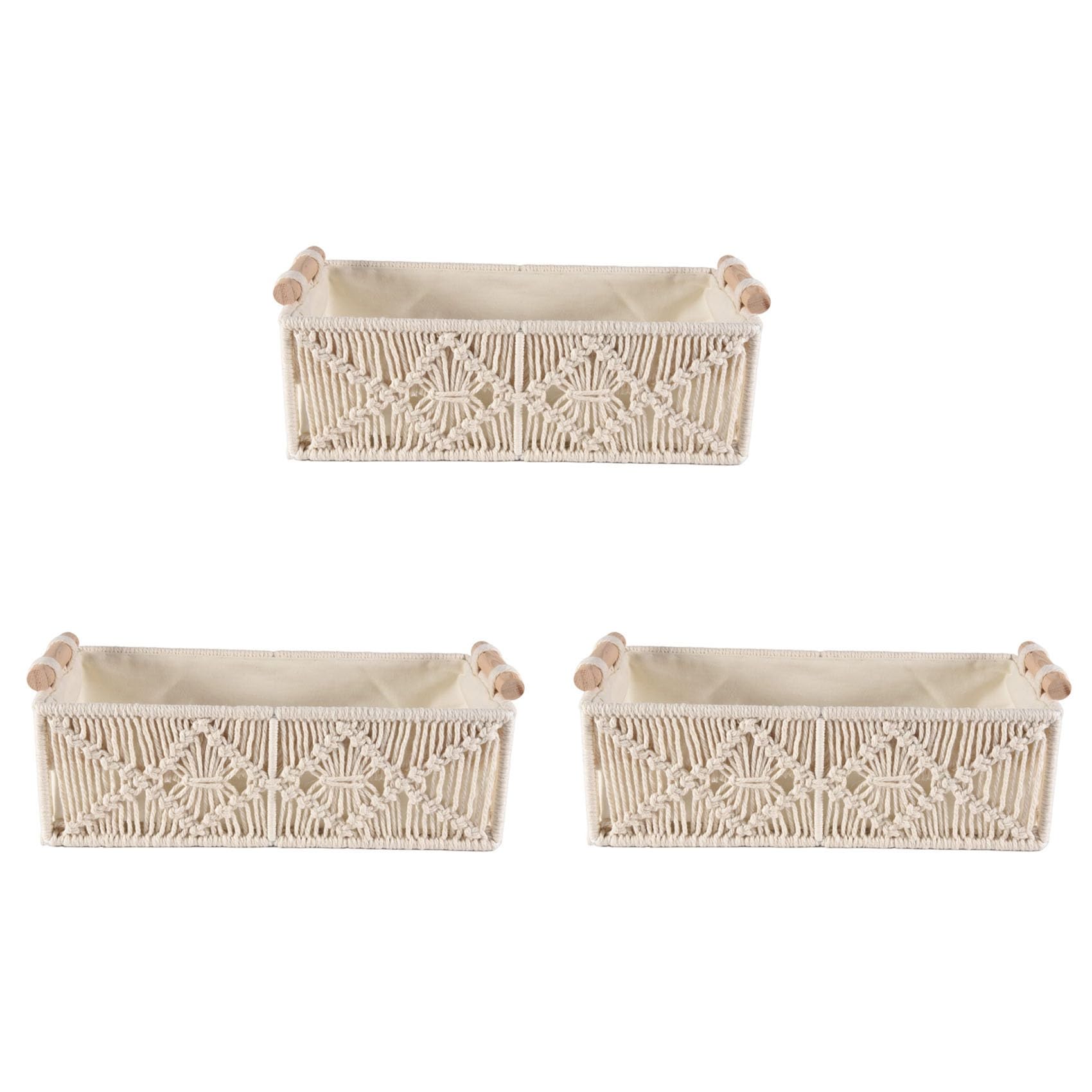 Hndhbfgrt 3X Boho Storage Basket Decor Box Handmade Woven Decorative Countertop Organizer Macrame Baskets for Bedroom Living Room