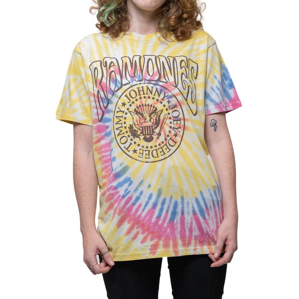 Ramones T Shirt Crest Psych Band Logo Official Unisex Dip Dye Yellow S
