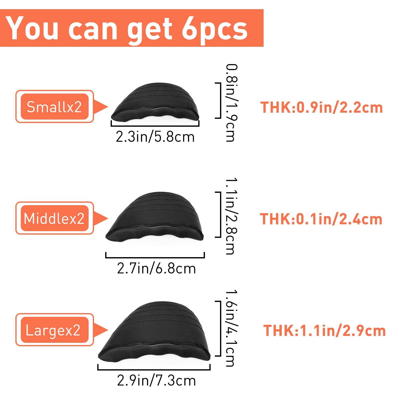 UamGlsob 3 Paires Inserts de Remplissage D'orteils Respirants et Doux pour Chaussures Lâches et Talons Hauts, Rembourrage de l'avant-pied, Réducteur de Taille de Chaussures (Black)