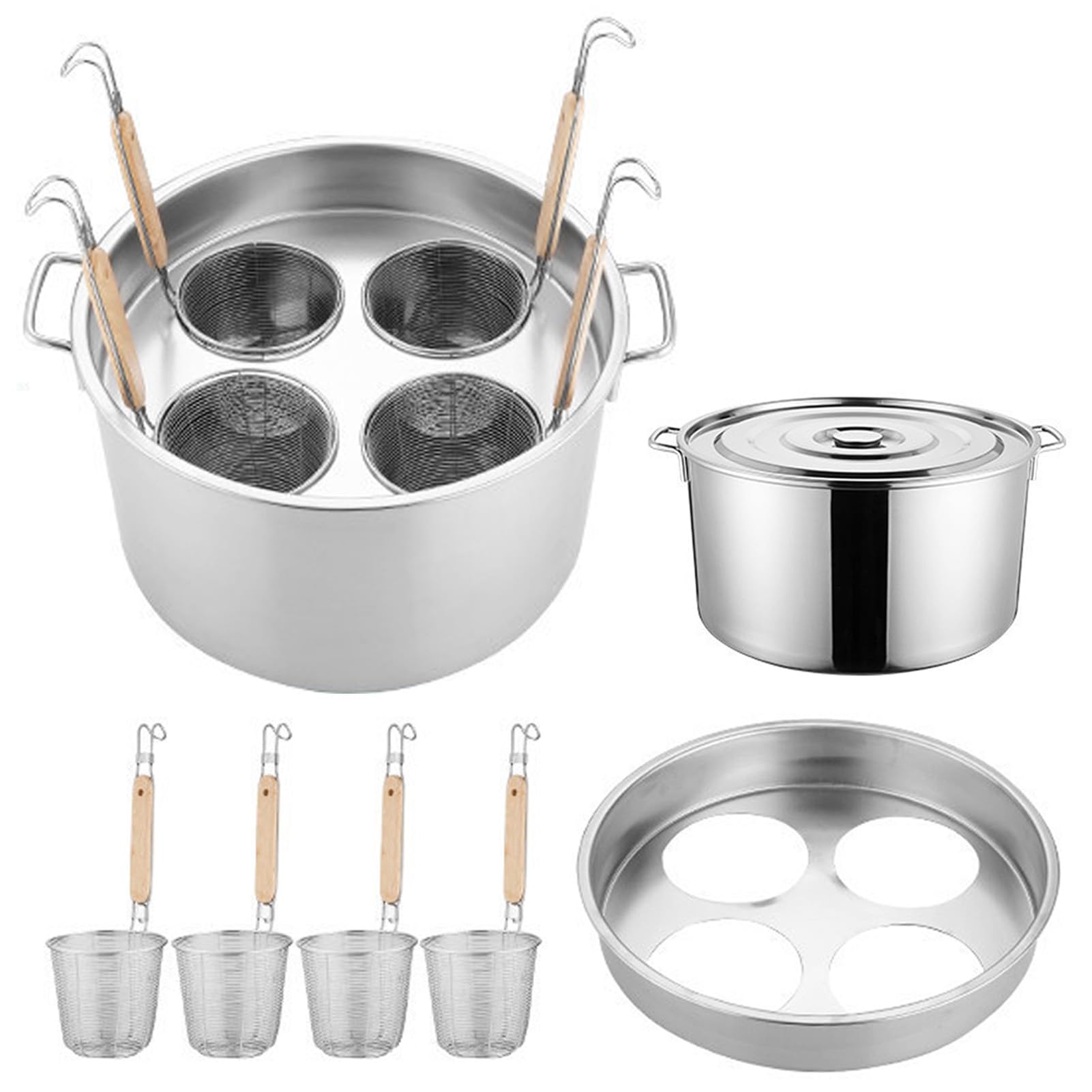 JYBNBBE Stainless Steel Noodle Boiler with Divider and Strainer - Multifunctional Pasta Cooker for Home and Restaurant Kitchens,B-4 Holes