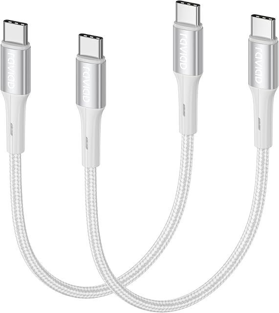 RAVIAD USB C to USB C Cable Short [2Pack 30CM], 60W Fast Charger Type C Cable Braided Data Lead Compatible with MacBook Air Pro 2021 Pad Air 4 5 Pro 2021 Samsung Galaxy S22 S21 S20 A12 Note 10 Pixel