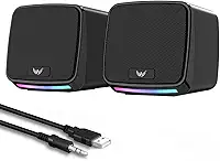 Alto-falantes RGB para PC, alimentação USB, conector de áudio de 3,5 mm, compacto, preto