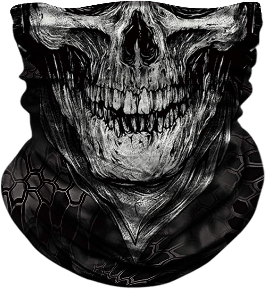 Skull Face Sun Mask Half,Bandanas,Neck Gaiter, Headwear, Headband for Fishing, Hunting,Yard Work - black - L