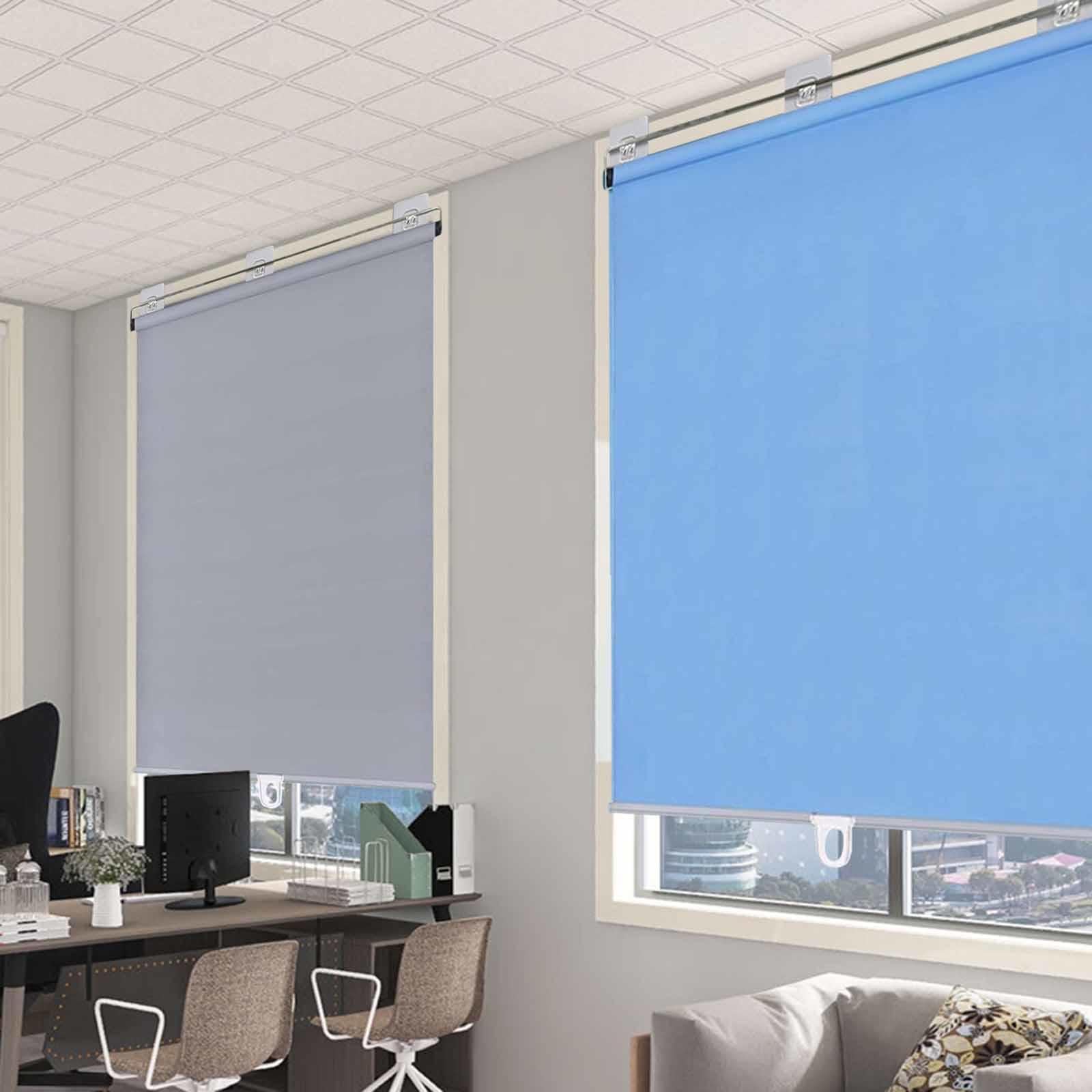 Tenda avvolgibile oscurante senza fili, portatile, retrattile, senza trapano, avvolgibile, con ventose e ganci, parasole temporaneo, isolante, per casa e ufficio (blu, 32 x 150 cm)