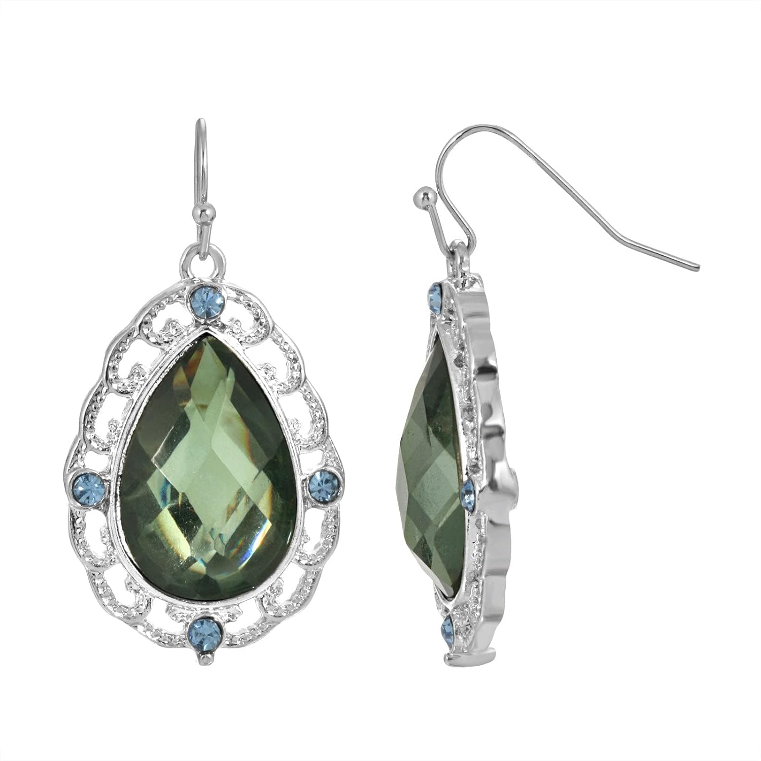1928 Jewelry "Jeweltone Greens" Green Large Pear Drop Earrings