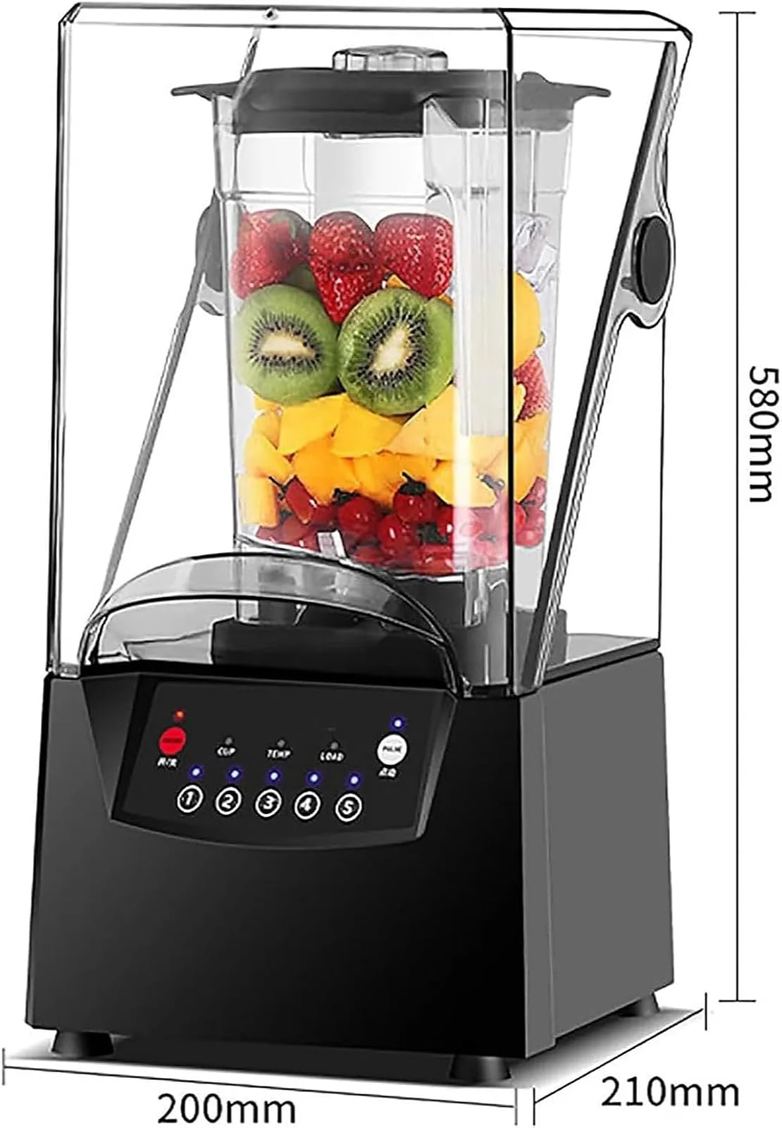 Licuadora Resistente 2200W con el Escudo del Sonido, Tarro de Cristal 2L para los Batidos y la trituración del Hielo, Mezclador silencioso Comercial para el Uso de la Cocina casera