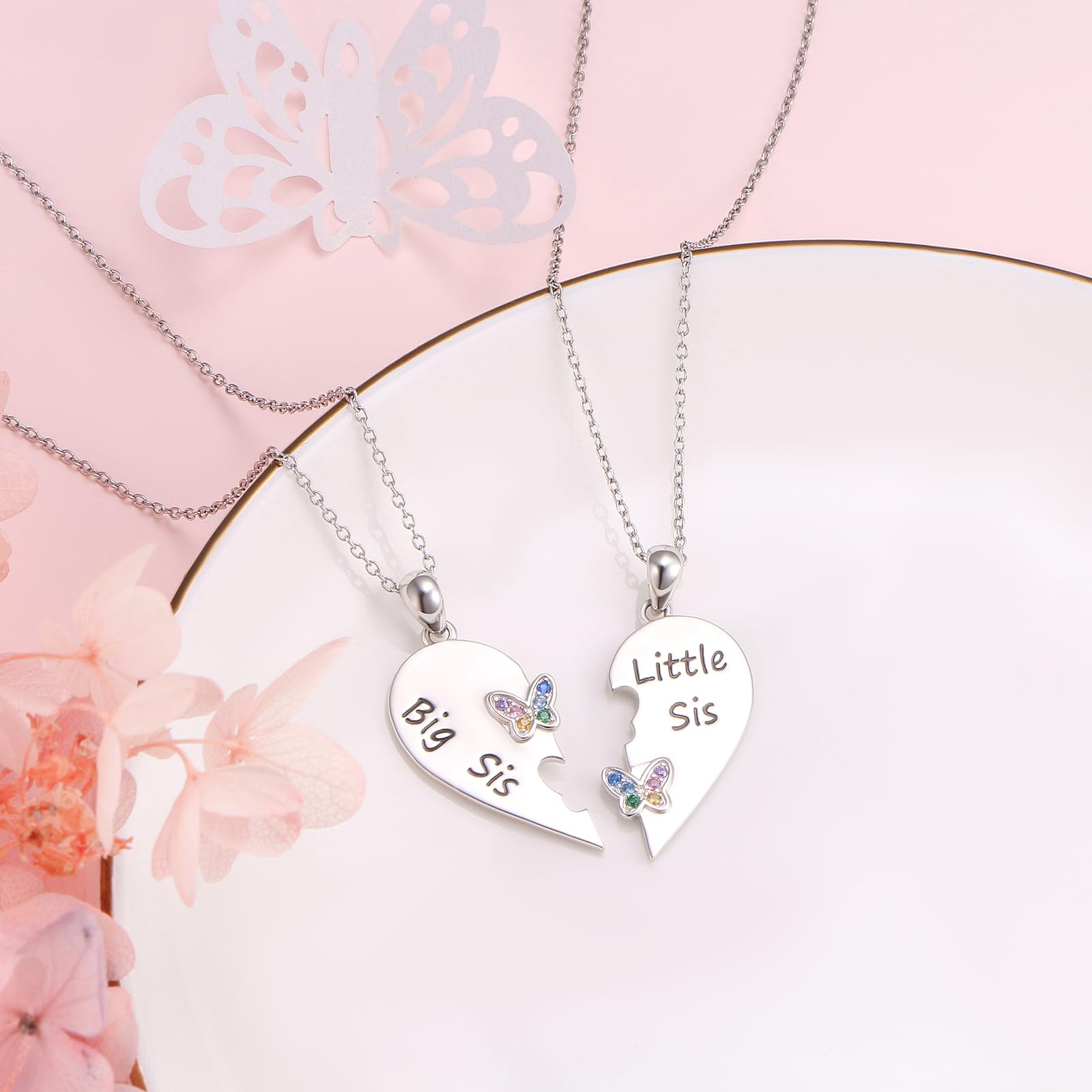 Mutter und Tochter Kette 925 Sterling Silber Schmetterling Mond und Stern Rose Herz Halsketten Anhänger Halskette für Frauen Schmuck Geschenke für Mama Tochter