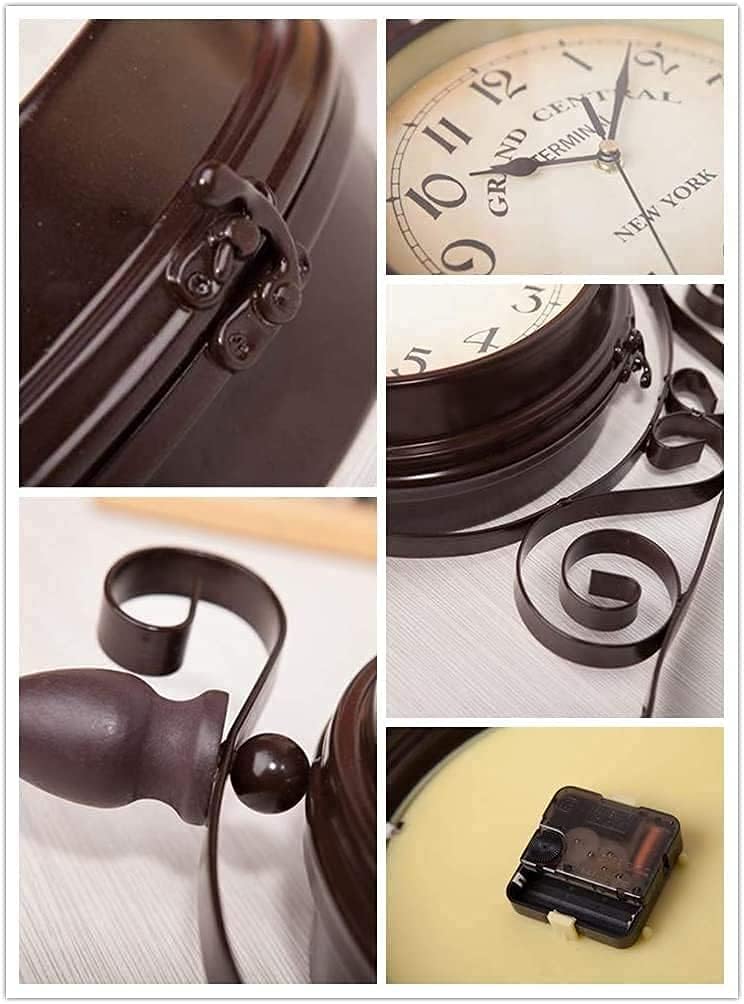 Outdoor Garden Clock,Weatherproof Wall Mounted Double Sided Garden Clock with Bracket,European Retro Style Wrought Iron Wall Clock Outdoor Ornaments