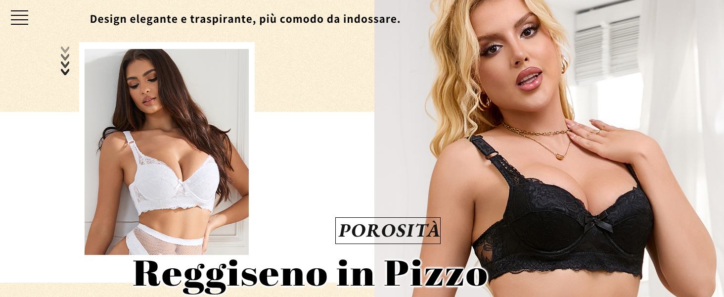 Avidlove Reggiseno Push-up da Donna con Scollo a V Sexy in Pizzo Non Imbottito Nero Taglia S