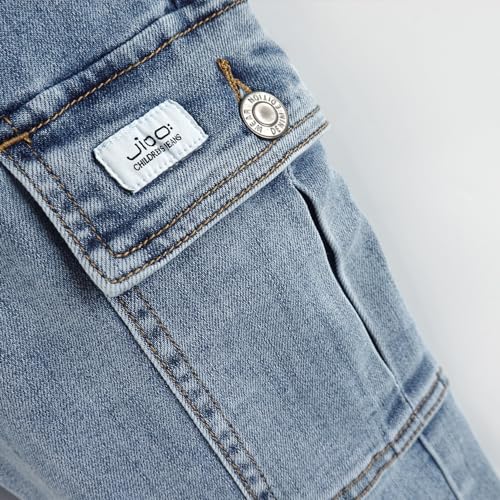 KIDSCOOL SPACE Calça jeans para meninos, cintura elástica para meninas grandes com argola em D, azul