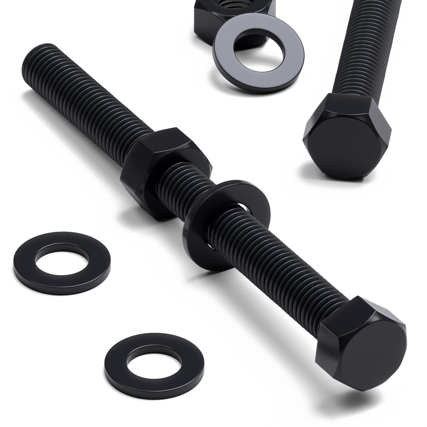 10x Black PP Hex Head M8 x 100 mm Plastic Bolts, Nuts & Washers, Anti-Corrosion, Chemical Resistant