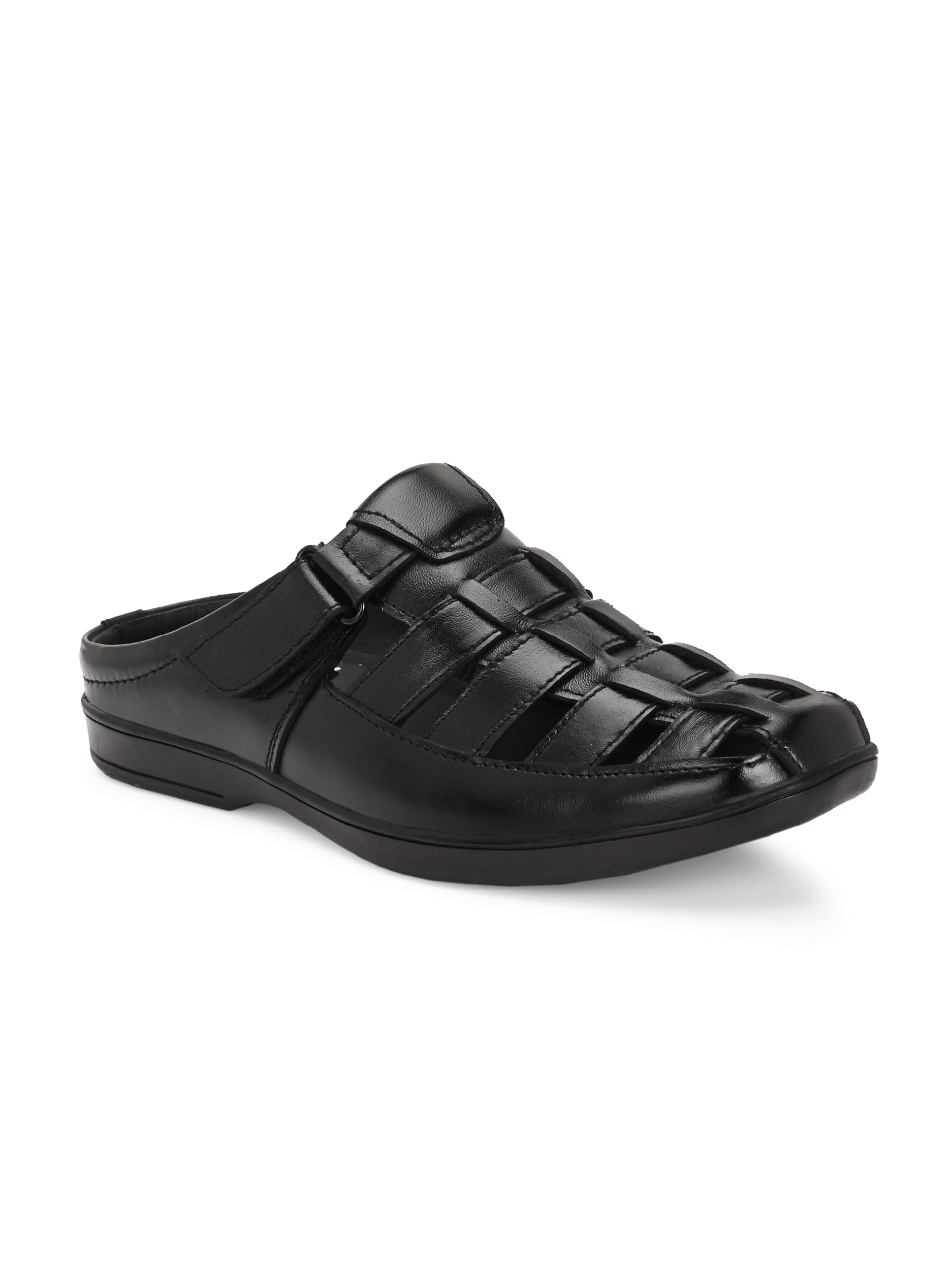 Men’s Leather Slip-On Sandals | Open-Back Fisherman Style with Hook & Loop Strap | Comfortable Sandals for Men-image-7
