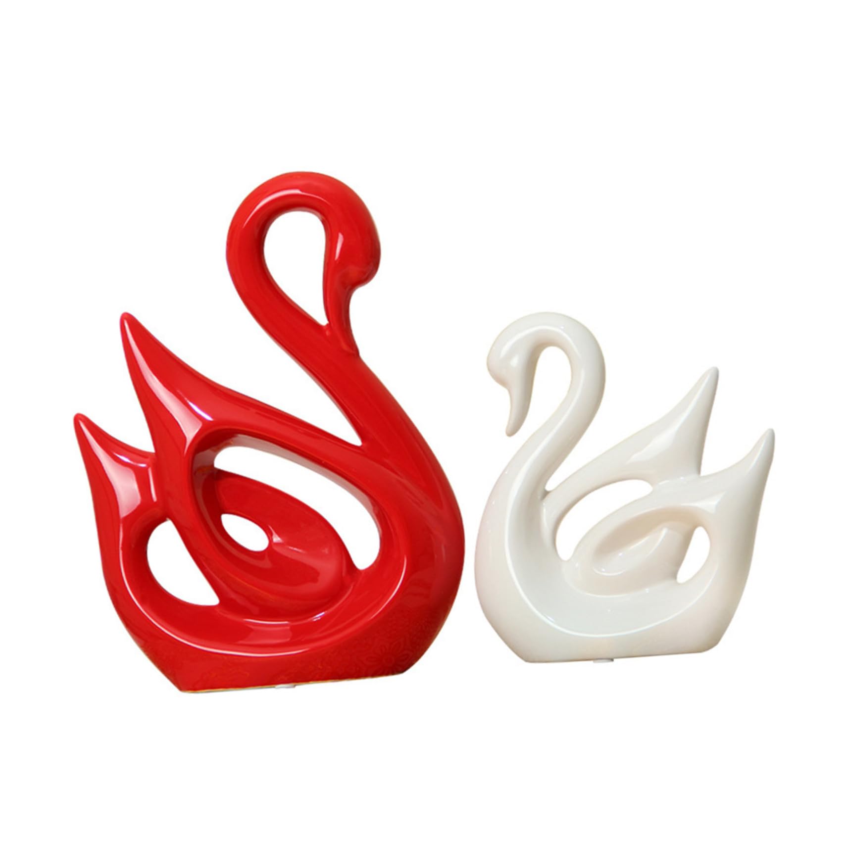 Housoutil 2 Stück Keramik Schwan Paar Skulpturen Rot Weiß Minimalistische Wohnzimmerdekoration Romantische Wohndeko für Paare und Hochzeit Glatte Oberfläche Geschenkidee