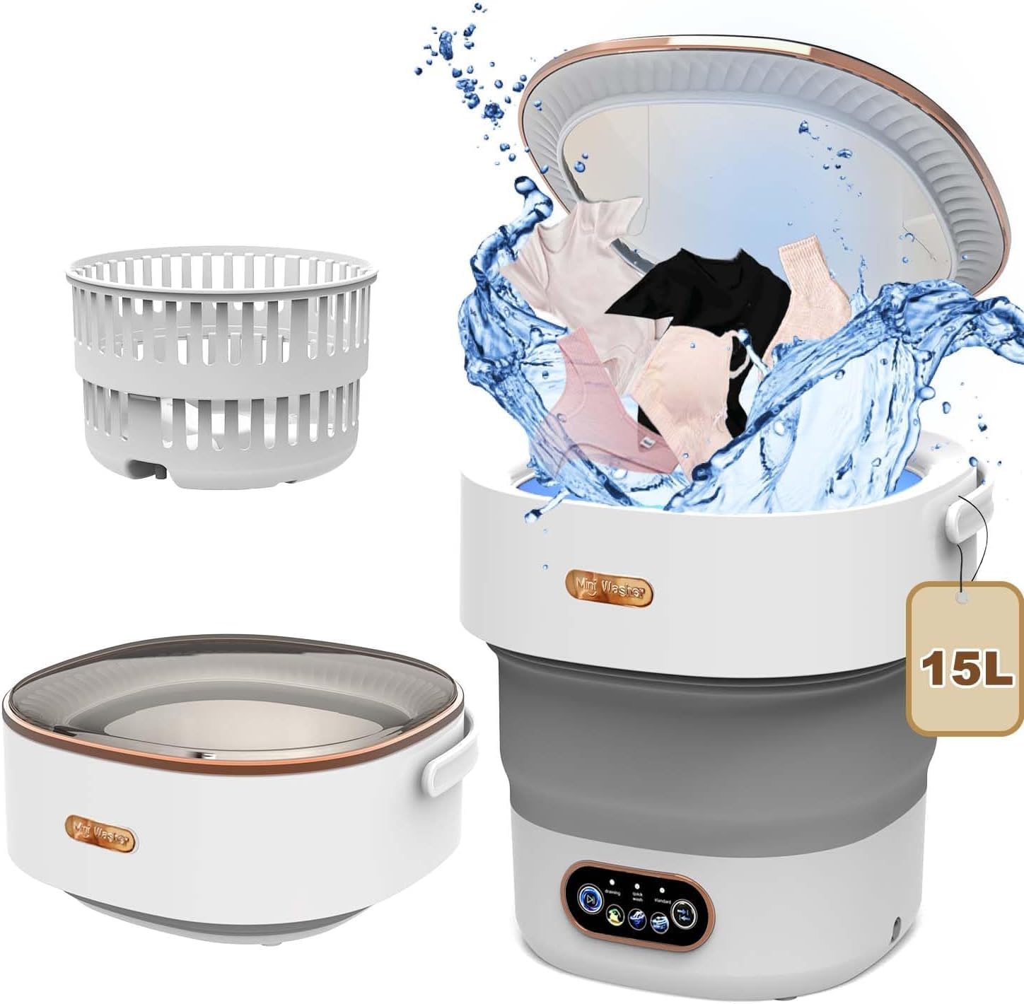 Mini-wasmachine, opvouwbaar, 15 l, 2,3 kg, 2-in-1