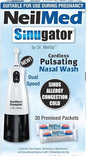 Miniatura 5 de NeilMed Sinugator Irrigador nasal pulsante inalámbrico (doble velocidad) con 30 paquetes premezclados y 3 pilas AA, color negro (paquete de 1)