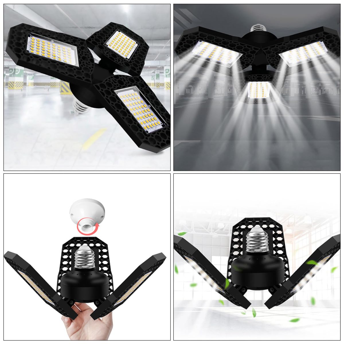 Vaguelly LED Warehouse Lamp Folding Garage Light 80w Deformable Ceiling Bay Light White for Workshop and Industrial Use — view 3