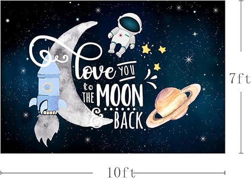 Miniatura 7 de MEHOFOND Telón de fondo Love You to The Moon and Back, decoración de fiesta de baby shower, espacio exterior, cohete astronauta, pastel de