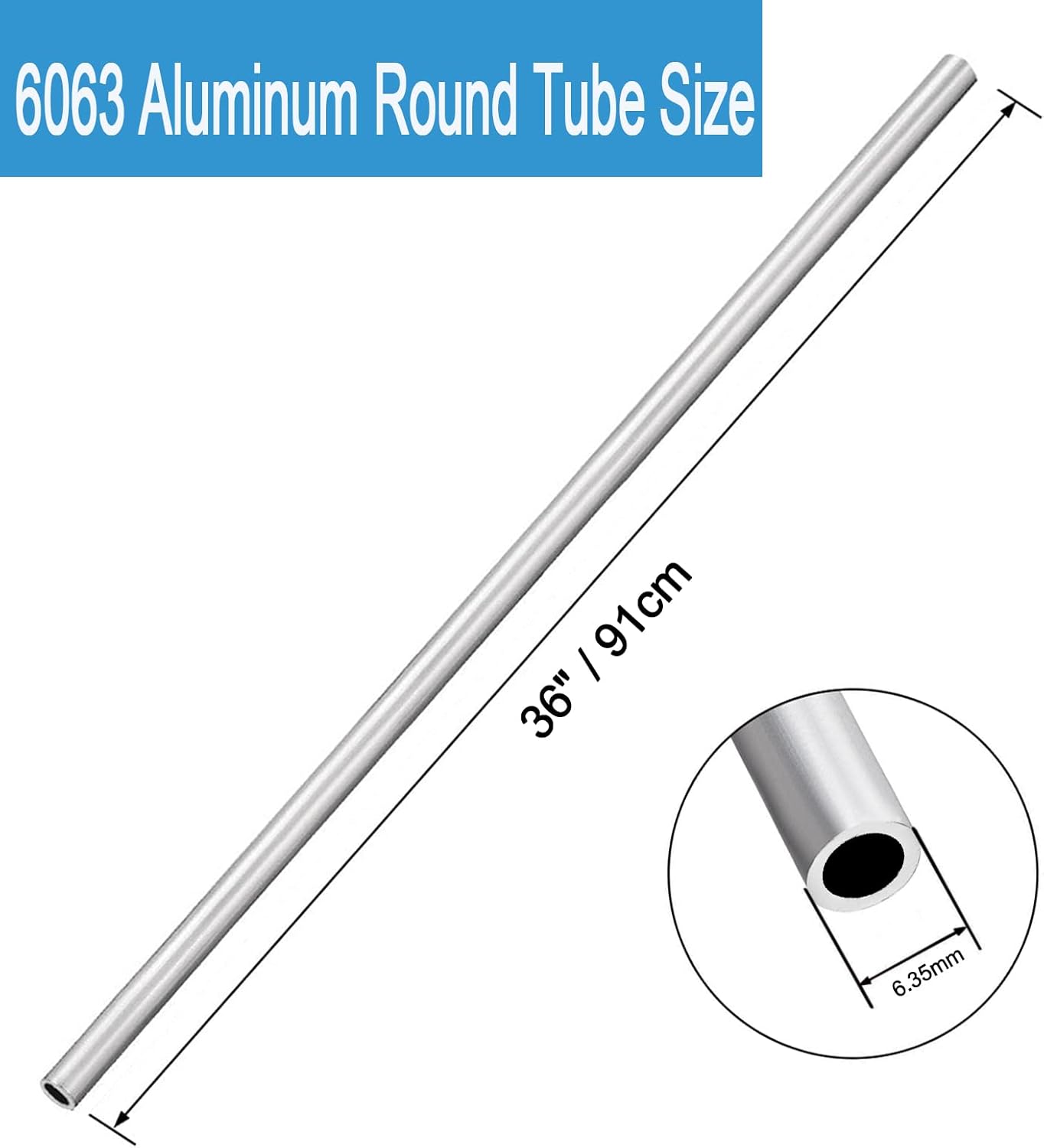 Aluminum Tube, 6063 Aluminum Round Tube, 1/4" OD x 0.04" Wall x 36" Long Seamless Aluminum Straight Tubing, 6 Pieces
