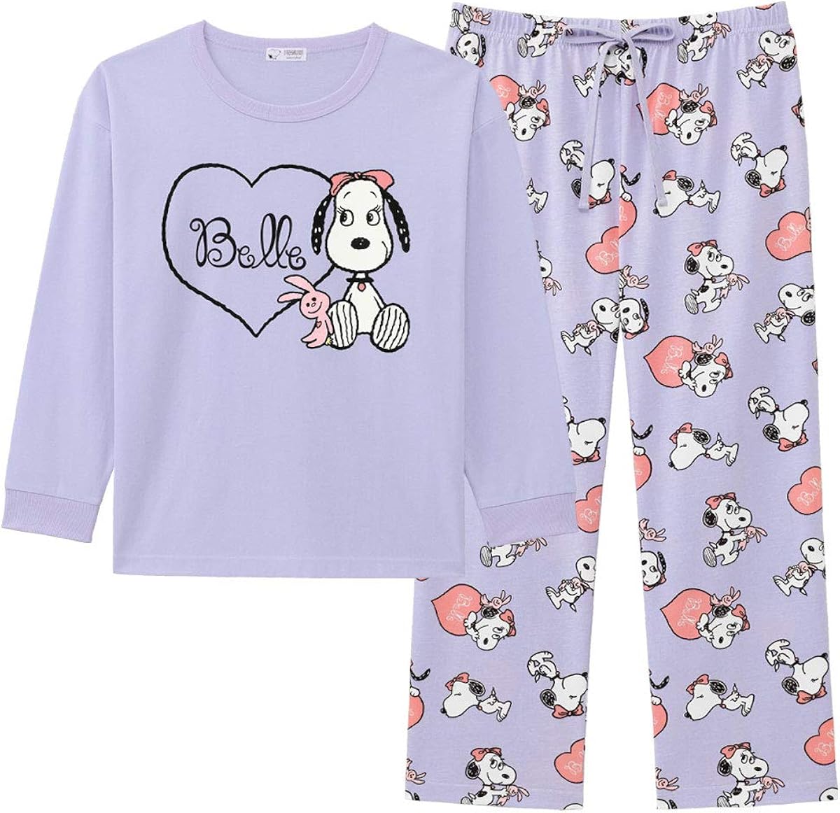 Amazon エメフィール Peanuts スヌーピー ロンt 上下セット 男女兼用サイズ レディース Ll パープル 紫 パジャマ ルームウェアセット 通販