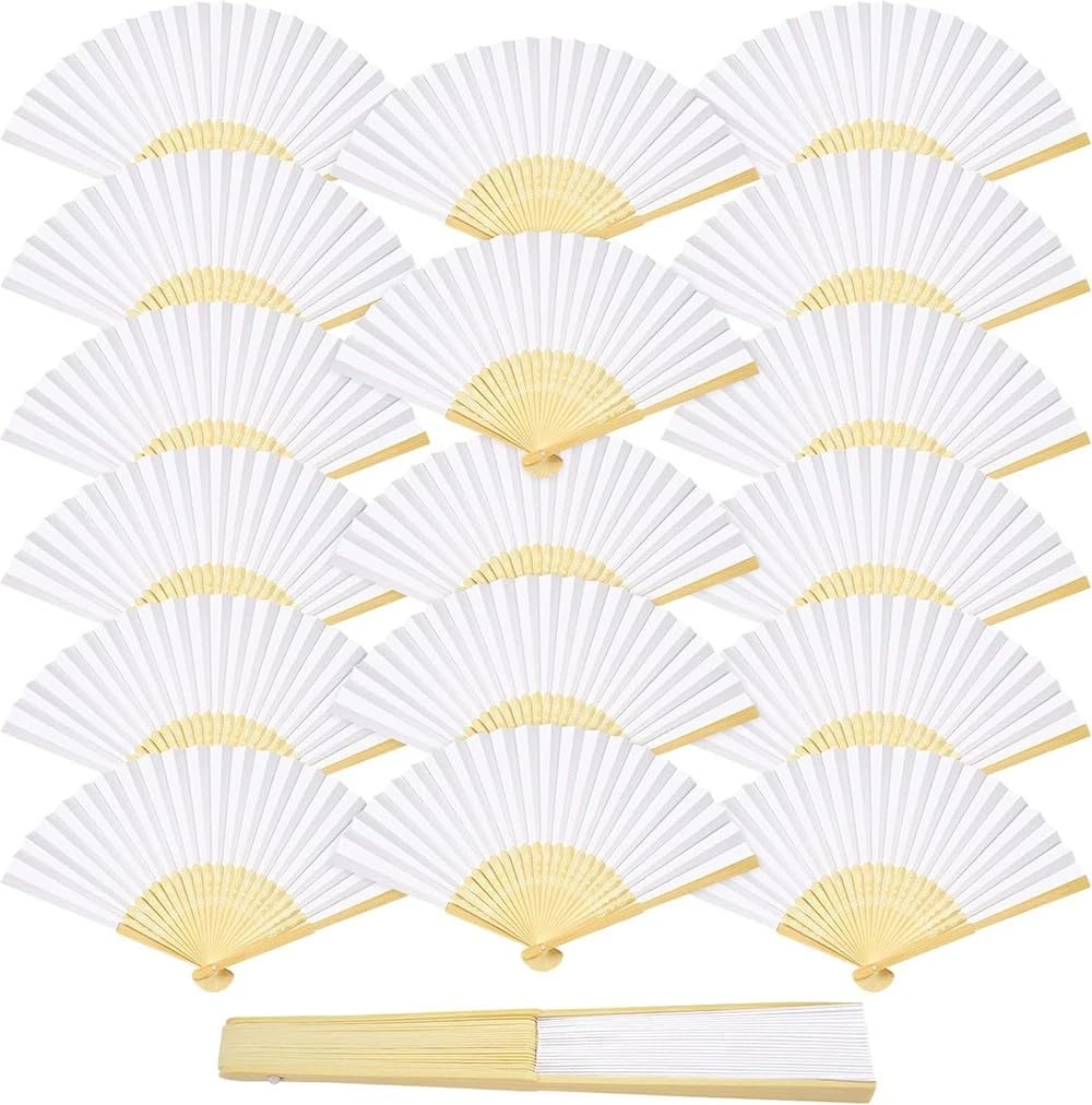 aisnanzh Set of 20 Bamboo Paper Wedding Fans, Vintage Folding Handheld Fans with Transparent Bags, Ideal for Church Ceremony Favors, Bridal Shower Gifts, Wall Art Decor, Summer Party Supplies