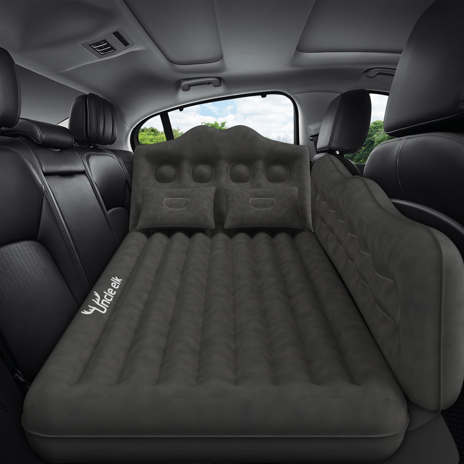 Uncle elk Car Air Mattress Bed: Inflatable Back Seat Air Mattress for Car, Thickened Camping Sleeping Pads with 2 Pillows & Air Pumps, Fits Sedan/Truck/SUV, Black